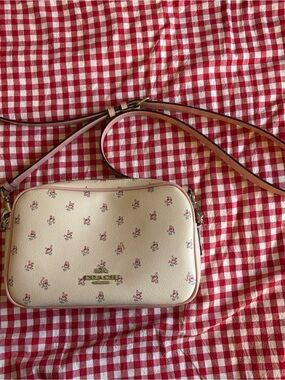 Coach Cream Crossbody with Pink Floral Print and Pink Trim